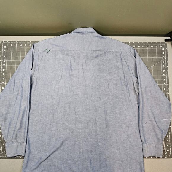 Vintage Roebucks Chambray Shirt XL Blue Lightweight Grunge Sears 60s 70s Work - Picture 10 of 13